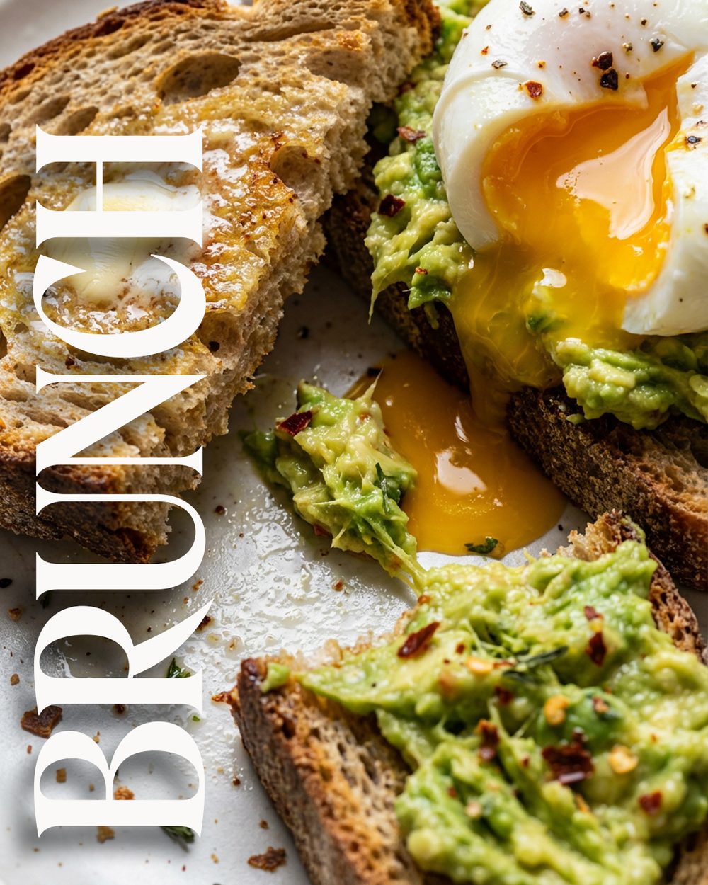 Catalogue cover — 'Brunch', avocado toast with a poached egg