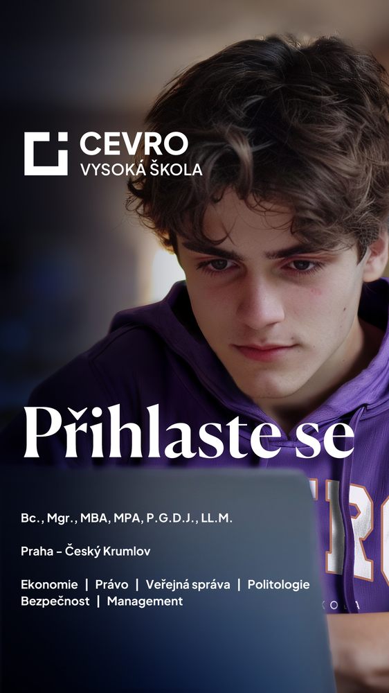 Campaign story — a student at a desk, 'Přihlaste se'