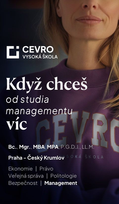 Campaign ad with a student in profile, 'Když chceš víc'