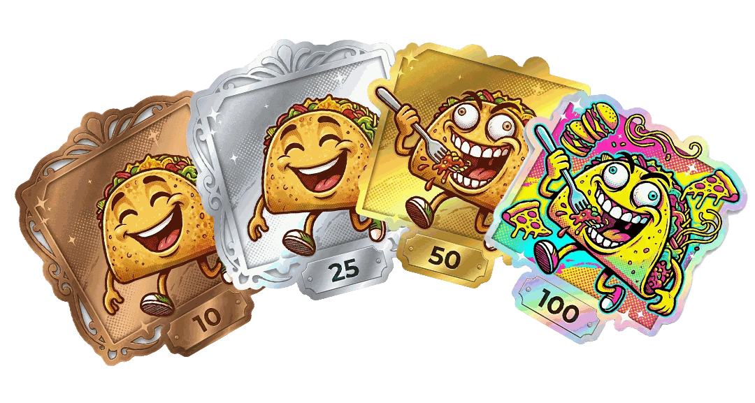 A fanned set of a smiling-face sticker across four tiers
