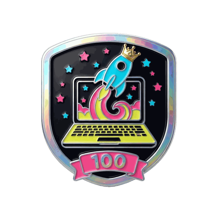 Business sticker — a rocket on a laptop screen, tier 100