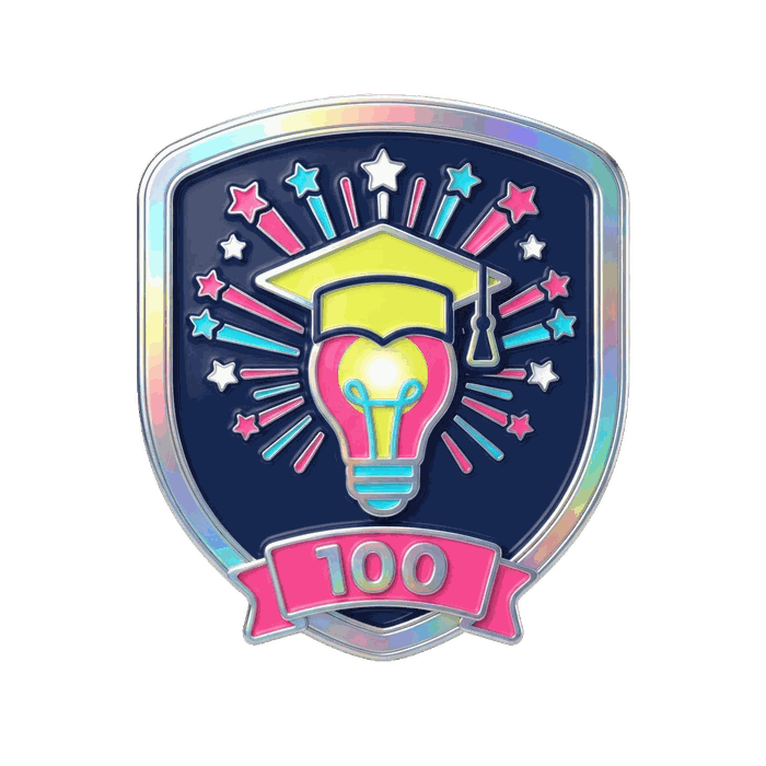 Learning sticker — a lightbulb in a graduation cap, tier 100