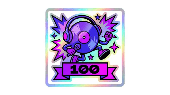 Music sticker — headphones and a disco ball, tier 100