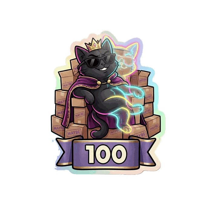 Maybe-er sticker — a cat on a throne, tier 100
