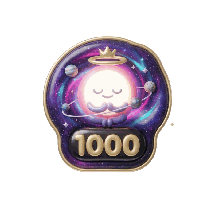 Vibe sticker — a dreaming face in a cosmic sky, tier 1000
