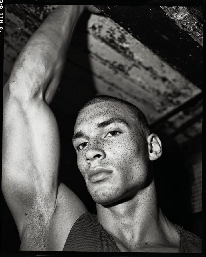 A man leaning back against a wall, looking up