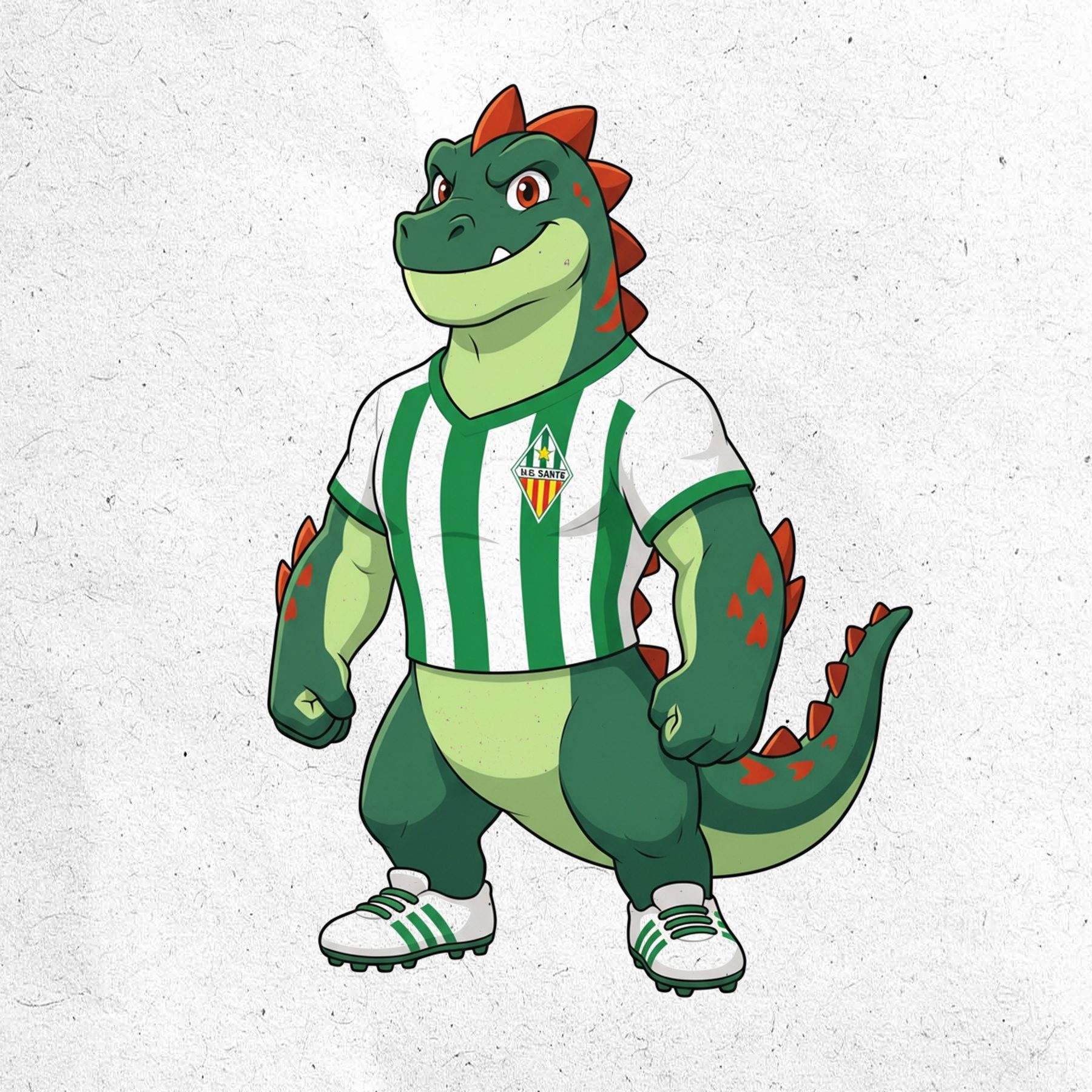 The Sansenc mascot — a green dragon in the club's green-and-white striped kit
