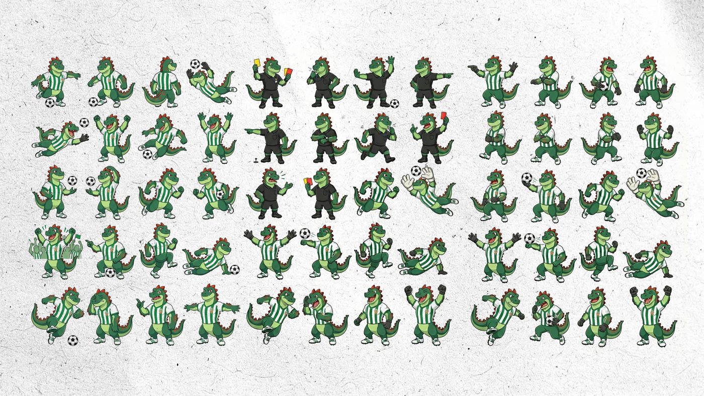 A dense grid of small mascot poses used as a sticker set