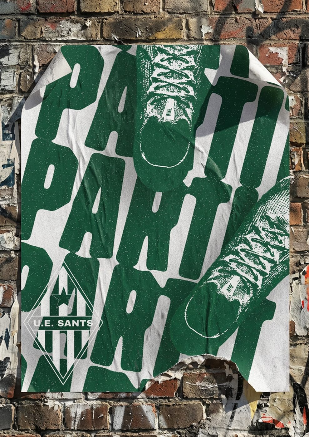 A poster layering the word 'Partit' over boot illustrations